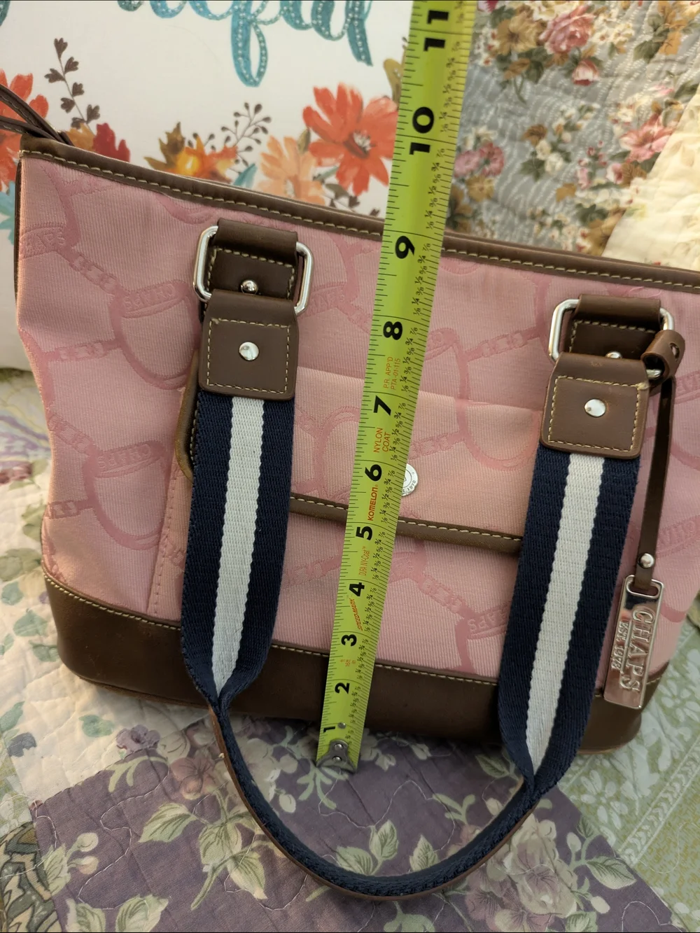 Chaps Pink Fabric Bag with Brown Trim and Charm